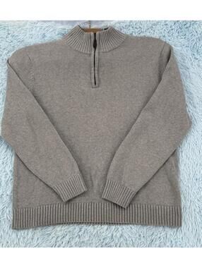 Vintage LL Bean Men's Knit Quarter Zip Pullover Size X-Large  Gray 100% Cotton